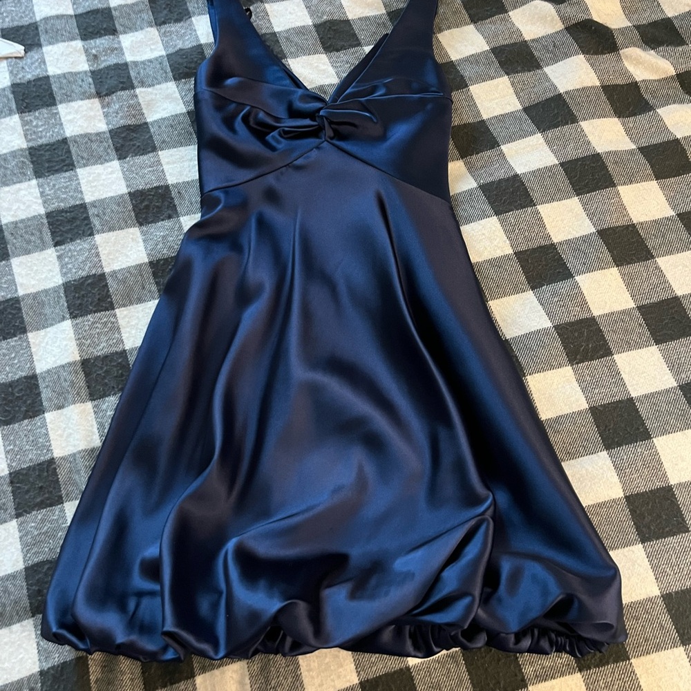 Elegant Navy Blue Satin Mini Dress